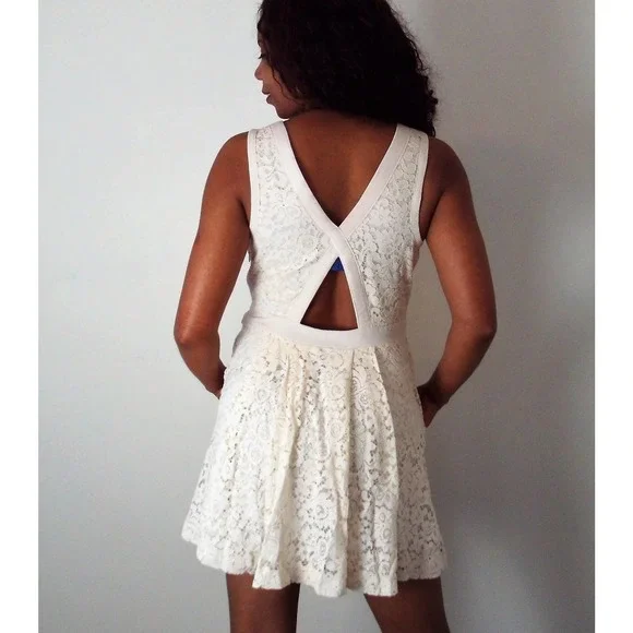 Free People Cream V neck Lace Dress - Picture 2 of 8
